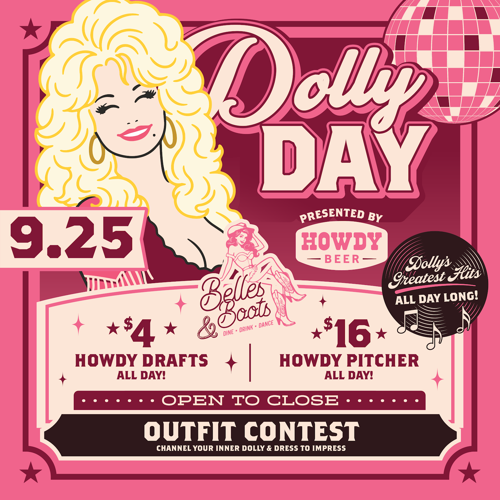 Dolly Day presented by Howdy Beer at Belles & Boots, 9.25
